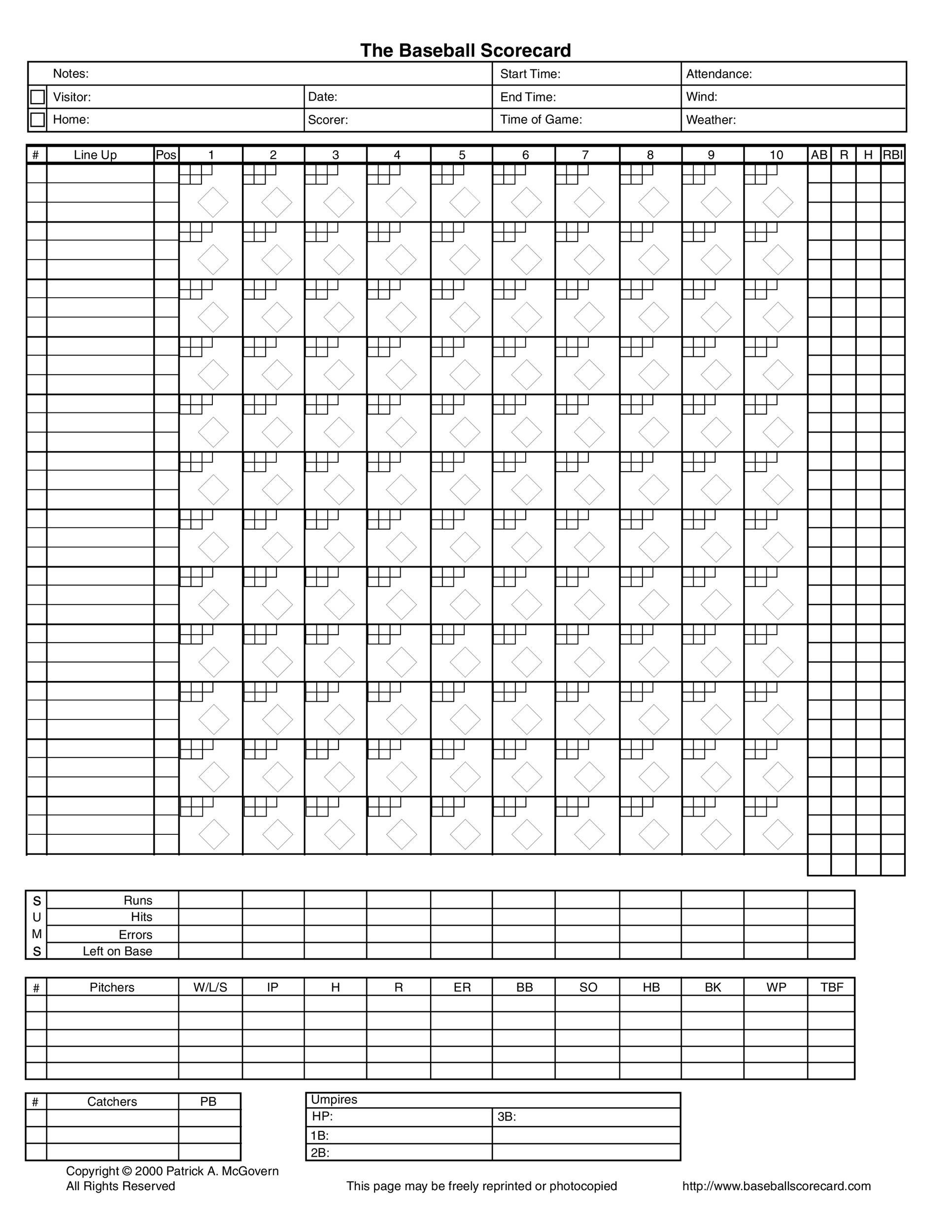 Free Printable Baseball Score Sheet Template