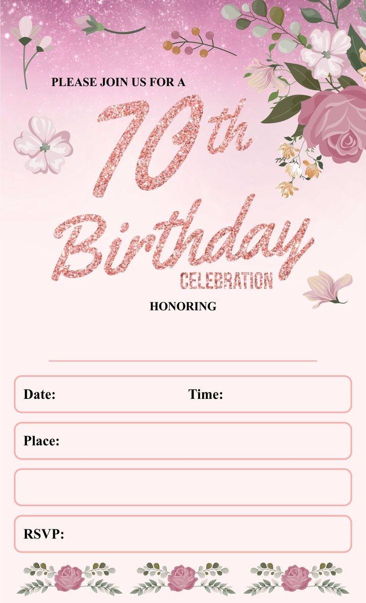 Editable Free Printable 70th Birthday Invitation Template