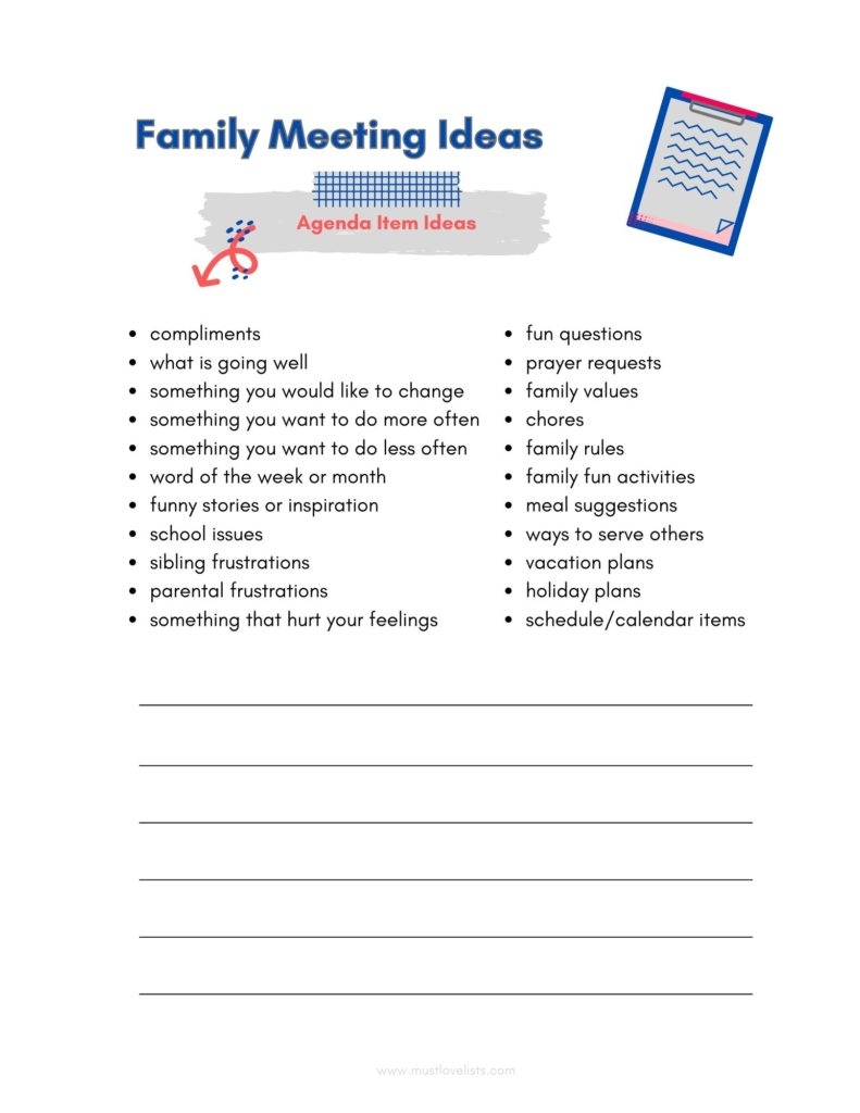 Printable Family Meeting Agenda Template