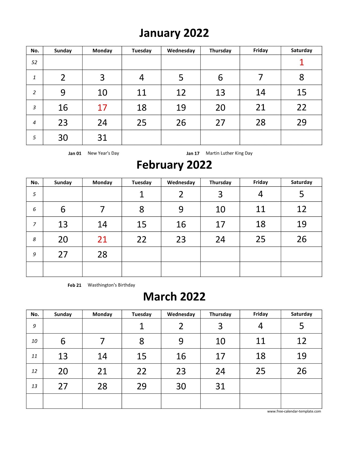 Free Printable 3 Month Calendar Template