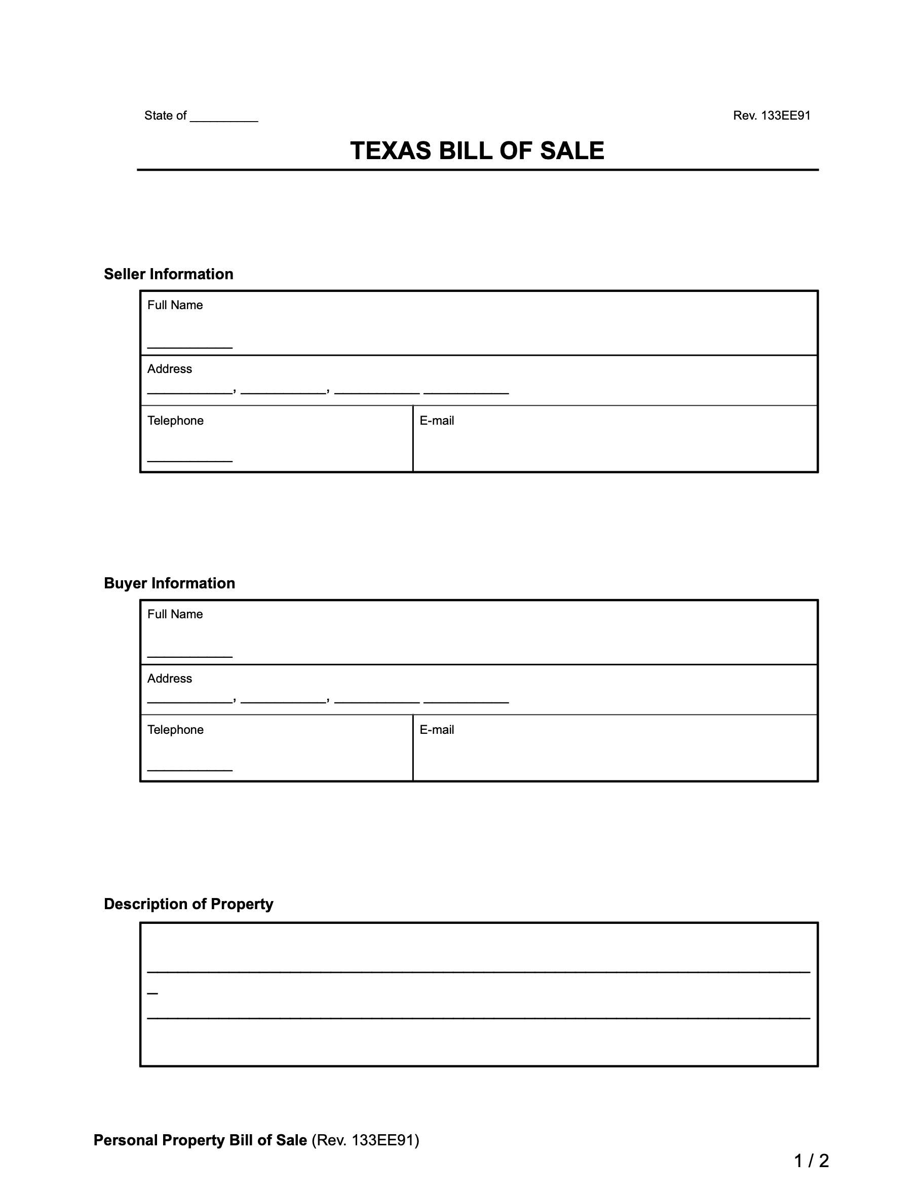 Free Texas Bill Of Sale Forms PDF amp Word