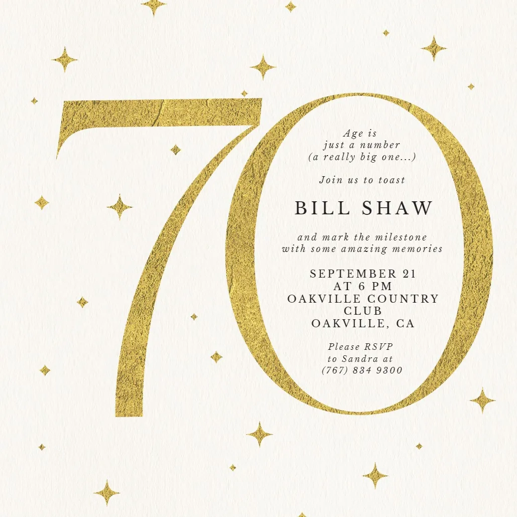 Editable Free Printable 70th Birthday Invitation Template
