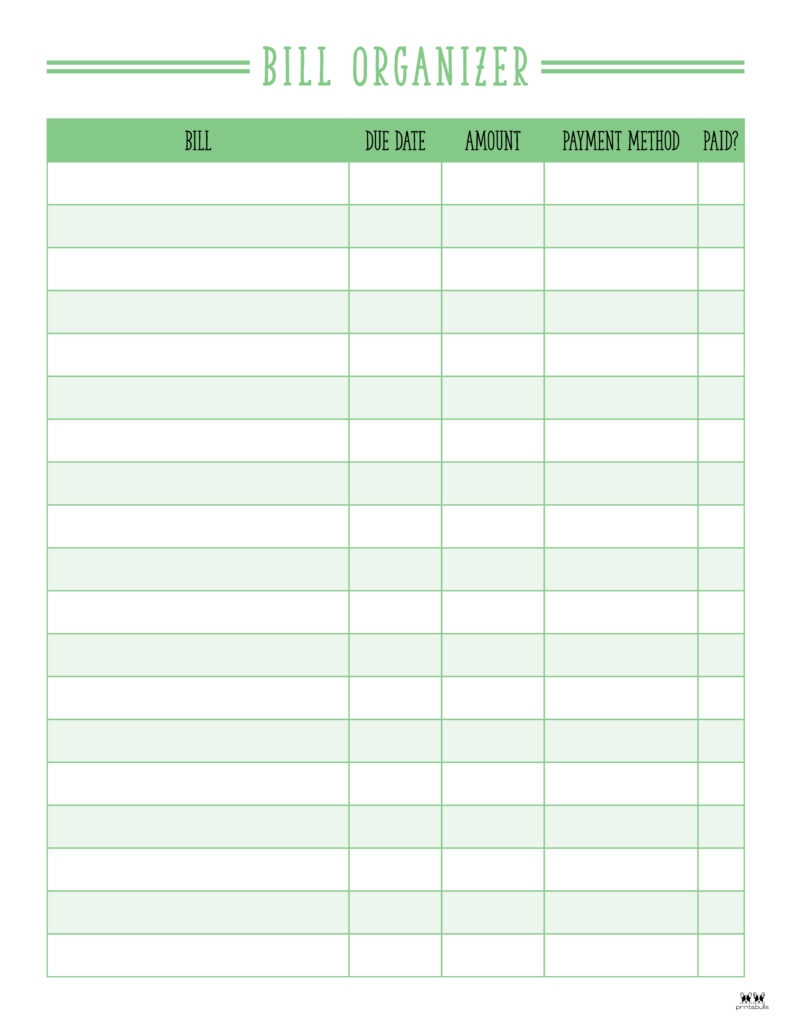 Free Printable Monthly Bills Template
