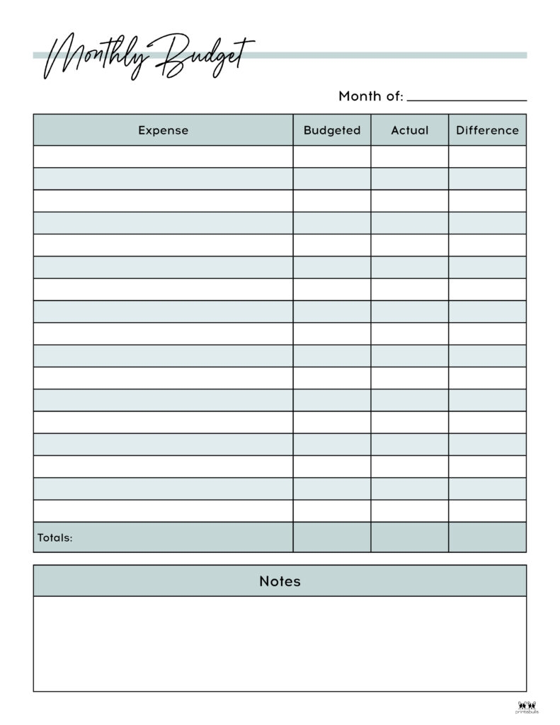 Free Printable Monthly Bills Template