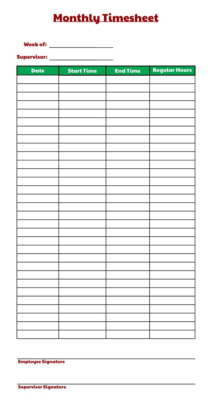Free Printable Timesheet Template