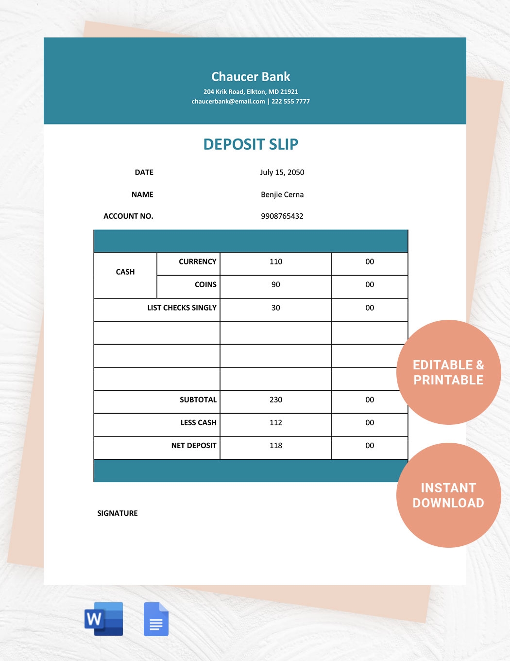 Free Printable Deposit Slips Template