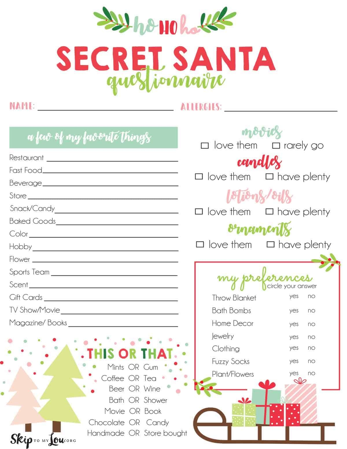 Free Printable Secret Santa Template