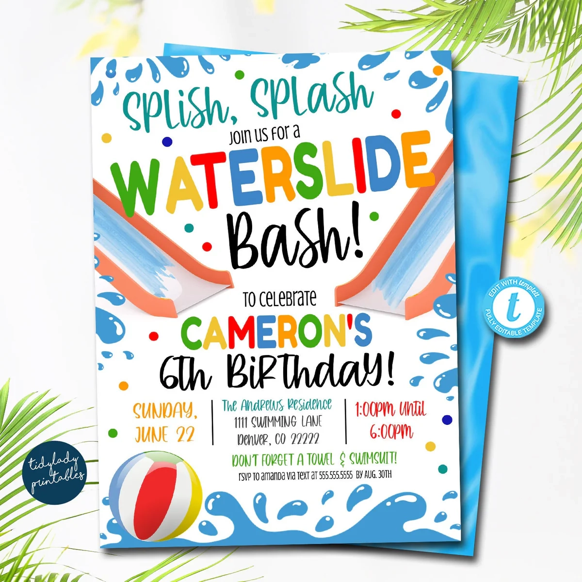 Printable Free Water Slide Invitation Template